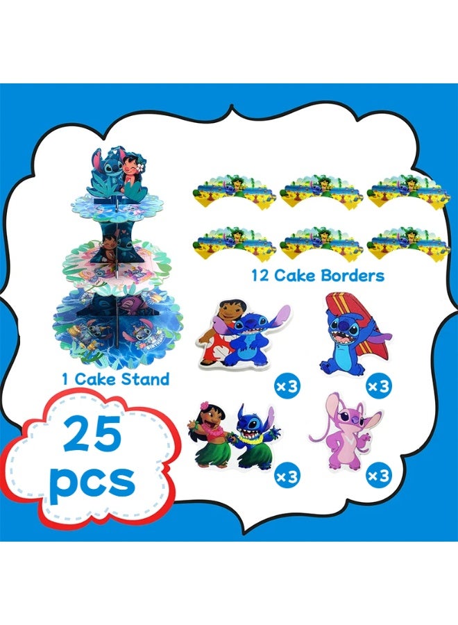 ILovhaprty 25pcs Stitch Cake Decoration Set – Lilo & Stitch Cake Stand with Cake Borders and Cake Toppers, Stitch Birthday Party Supplies for Dessert Table Decorations - Image 2